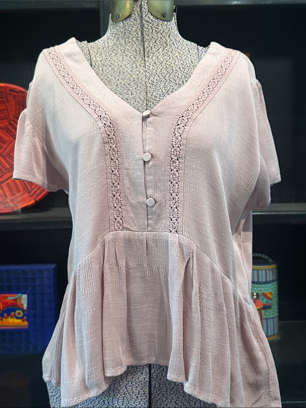 Linden Dusty Pink V-Neck Button Peplum Tunic